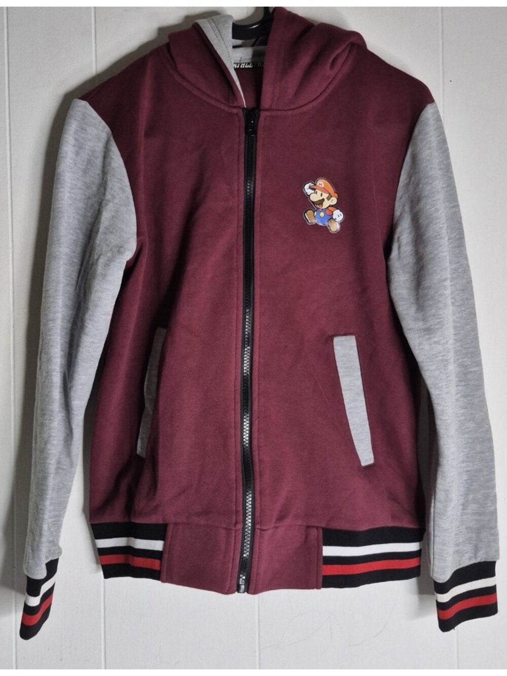 Steve & Barry's Athletics Gray Maroon Mario Fleece Full Zip Jacket Youth Sz L